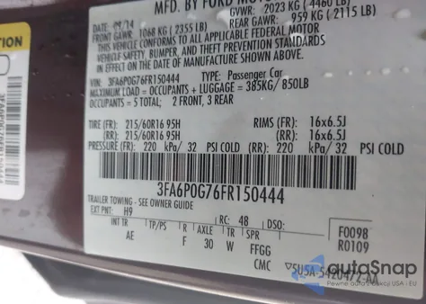 2015 Ford Fusion S from USA, damaged, VIN 3FA6P0G76FR150444